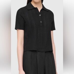 Theory Cotton Blend Crop Polo Sweater